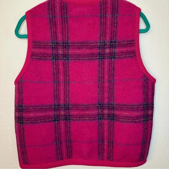 Robin Sinkler Vintage Pink Plaid Wool Button Vest Size Medium - Picture 4 of 8